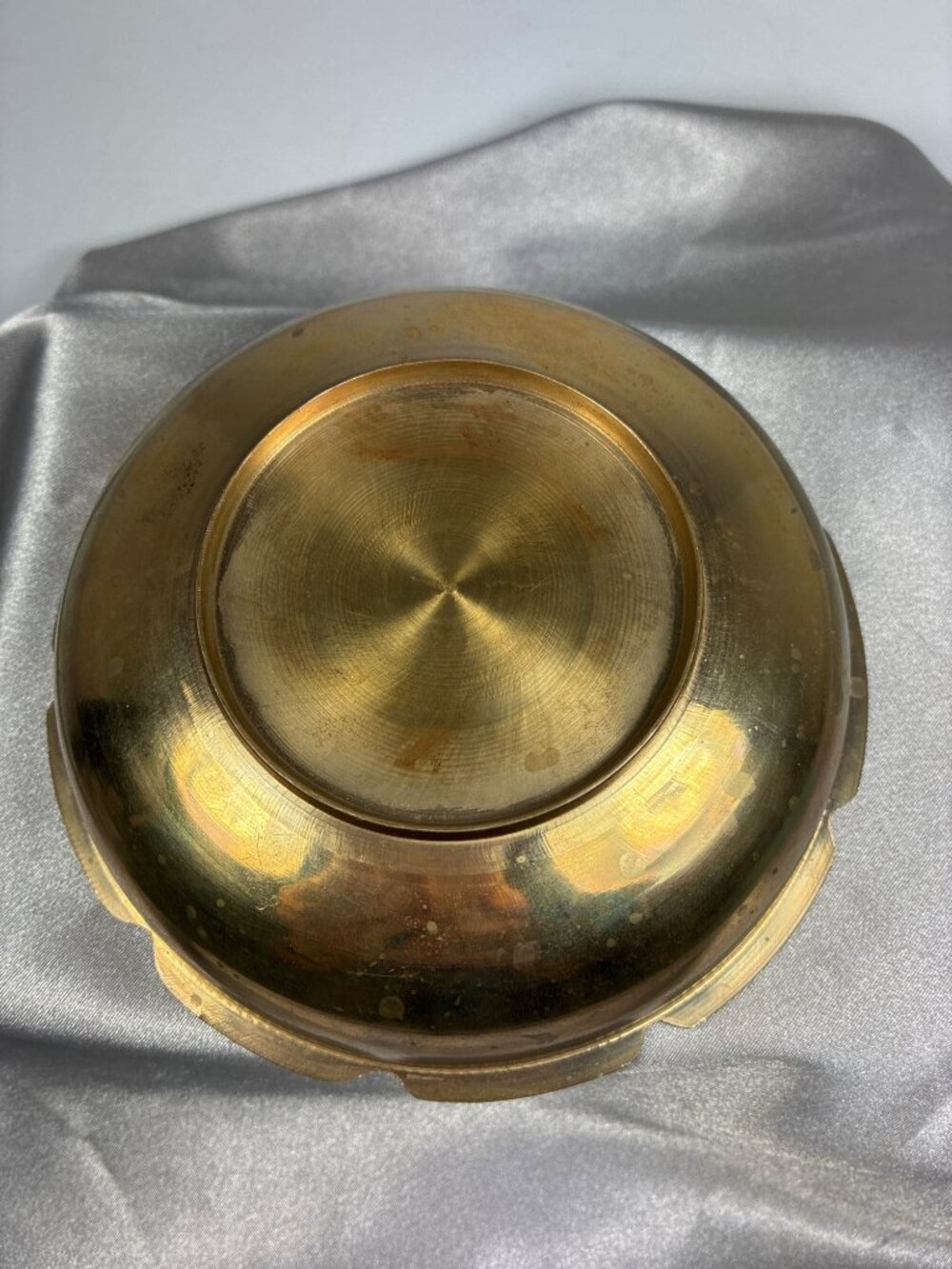 Vintage Solid Brass Covered Dish Asian Motif Trinket Box Decorative Lidded Bowl - Picture 5 of 8